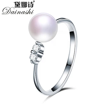 

Dainashi Fashion Zircon Adjustable Genuine Natural Freshwater Pearl Jewelry Ring 925 Sterling Silver Ring Lady Exquisite Gift