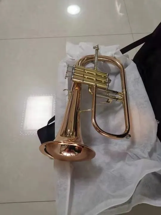 Buluke Professional Rose Brass Flugelhorn L Tuning Bb Flugel Horn With