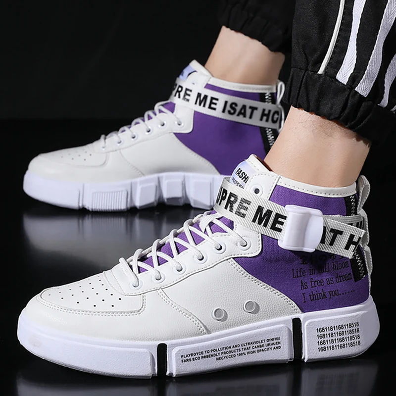 

High top sneakers men Fashion Alphabet pattern Lace up Platform Running shoes boys Wear-resistant Casual sneakers men Cozy