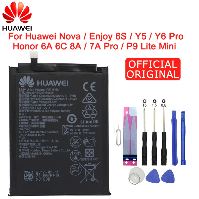 Hua Wei Original Phone Battery HB405979ECW For Huawei Nova / Enjoy 6S / Honor 6A 6C 8A / 7A Pro / Y5 / Y6 Pro / P9 Lite Mini