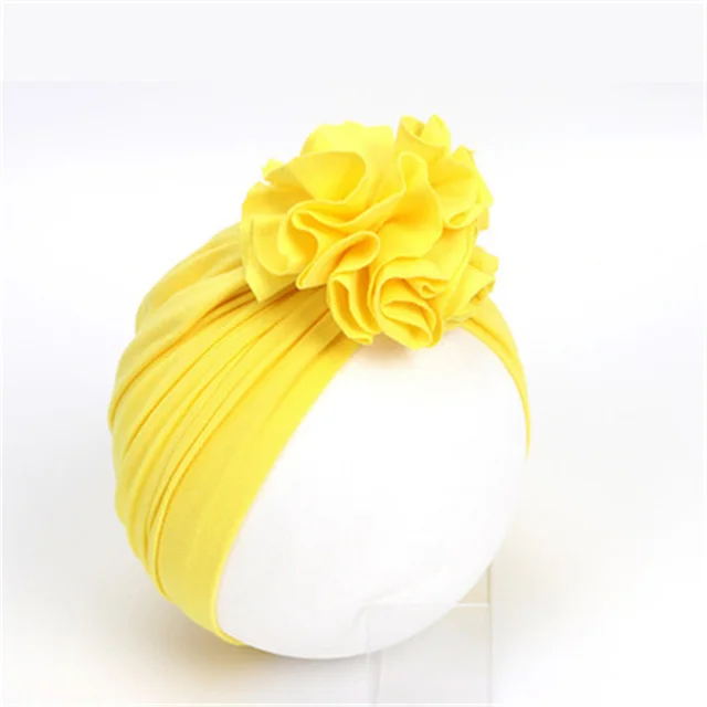 New Fashion Flower Baby Hat Newborn Elastic Baby Turban Hats for Girls 10 Colors Cotton Infant Beanie Cap Yellow