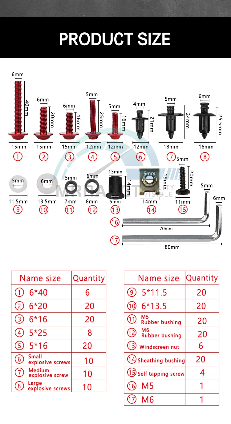 216PCS Motorcycle Fairing Bolts Nuts Kit For YAMAHA Motorcycle Fastener Kit