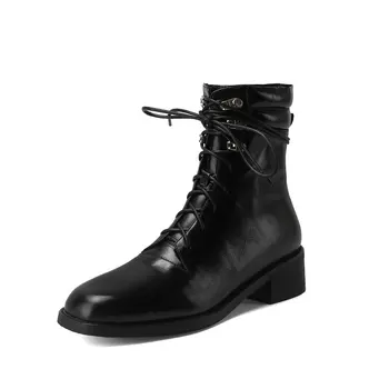 

2021 Elegant Cross Tied Autumn and Winter Shoes for Women Genuine Leather High Heels Shoes Woman Wedding Party Ankle Boots