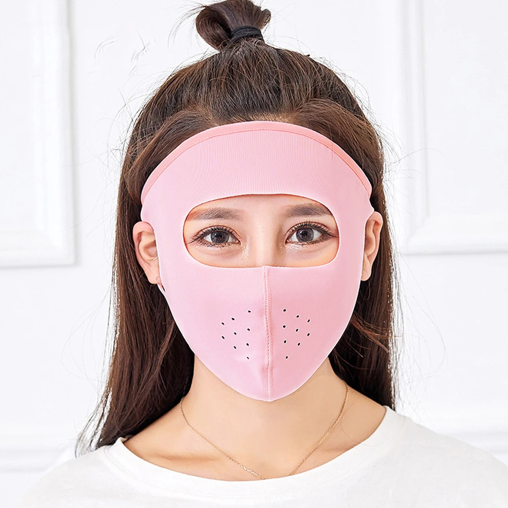 light pink Ледяной шелк Солнцезащитная большая маска все включено маска тонкая секция дышащая полная защита от солнца маска для лба - Цвет: light pink