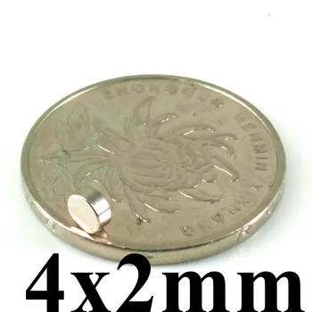 

Free shipping 500pcs disc4x2mm n35 rare earth super magnets neodymium bulk NdFeB magnets nickle 4*2mm