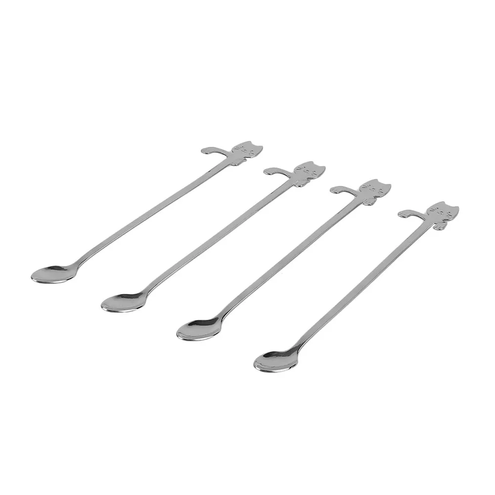 Cat Steel Coffee Soup Tea Spoon Ice Cream Cocktail Kitchen Tableware Teaspoons