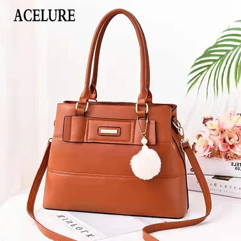 

ACELURE Fur Ball Pendant Black Red PU Leather Elegant Ladies Shoulder Crossbody Bags Women Female Handbags Shopping Purse Bags