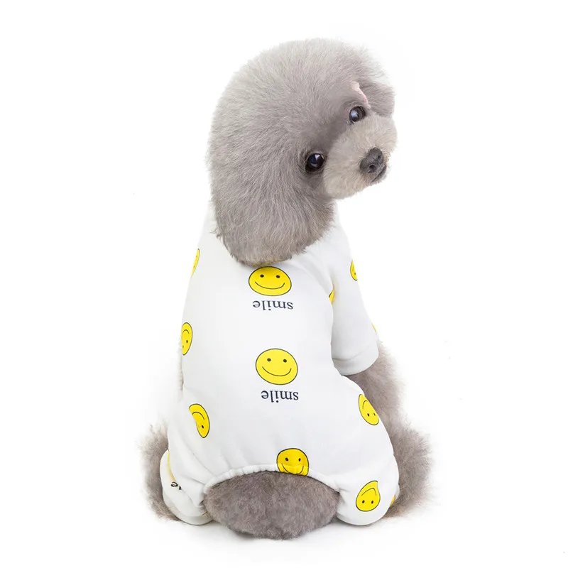 10 шт./лот, милые пижамы для собак с улыбкой, Свитера для маленьких собак, комбинезон для щенка, теплая толстовка с капюшоном для собак, одежда для домашних животных