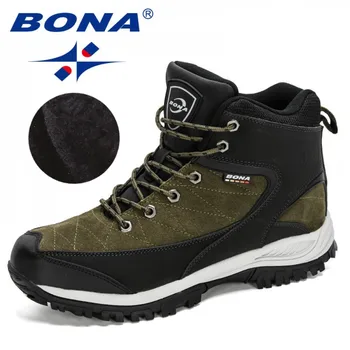 

BONA 2020 New Designers Action Leather Men Hiking Shoes Winter Brand Outdoor Man Sport Trekking Mountain Boots Snow Plush Shoes