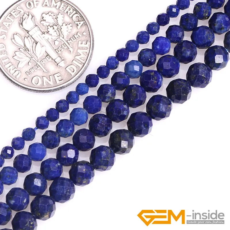 

Natural Lapis Lazuli Faceted Round Acceories Beads For Jewelry Making Strand Beads 15 Inch DIY Bead For Bracelet 6 8 10 12mm