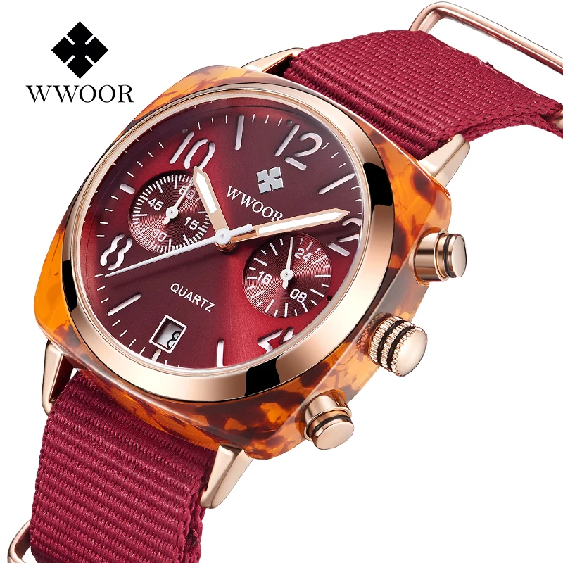 

WWOOR Women Watch Japanese Movement Nylon Band Luminous Chronograph Date Waterproof Analog Quartz Wristwatch relogio feminino