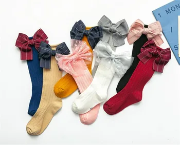 

PUDCOCO Cute Infant Vertical Stripe Bow Socks Toddler Seamless Toe Elastic Stockings Spring Autumn Loose Socks Leggings 1-8Y
