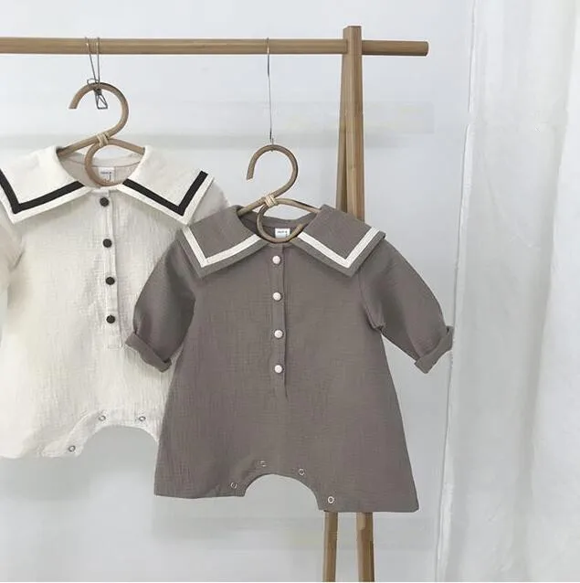 Ins Japan&korean Baby Jumpsuit Girls Boys Rompers Linen Fashion Kids Autumn Clothes