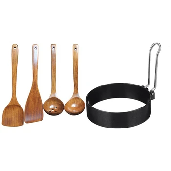 

4 Pieces, Kitchen Cooking Wooden Spatula Spoon, Wooden Flat Spatula & 1x Round Egg Pancake Maker Mold