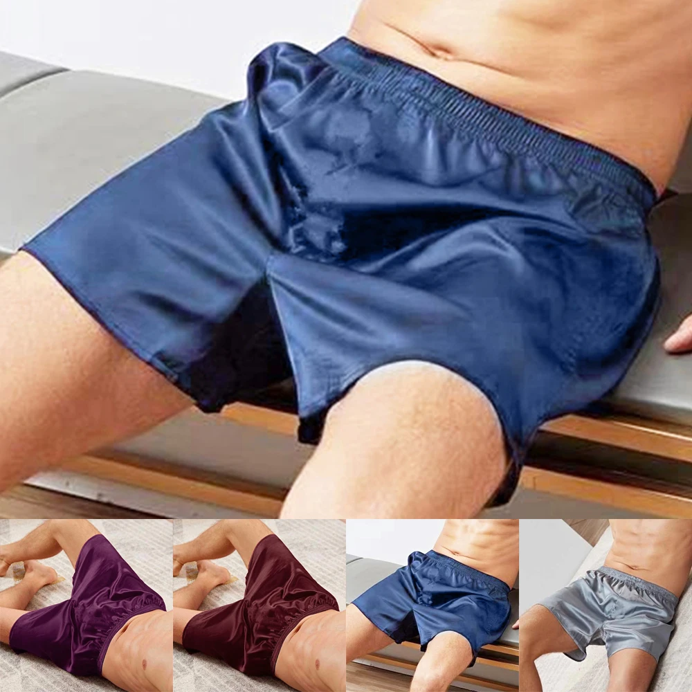 Men's Satin Silk Pajama Home Shorts Men Casual Loose Nightwear Sleepwear Homewear Baggy Pants Sleep Bottoms Boxershorts Male men's pajama sets