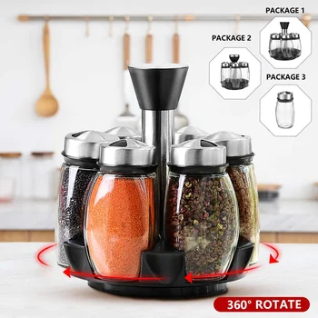 

Rotating Cruet Condiment Seasoning Jars Set for Spices Pepper Sprays Bottles Salt Shakers Holder Kitchen Storage Rack Organizer