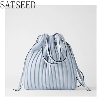 

2020 New Female Bag Fashion Handbag White Small Pleated Mini Beam Mouth Bucket Bag Shoulder Messenger Bag Women Bag