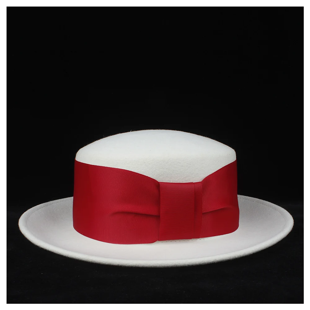Шерстяная белая женская шляпа на плоской подошве, фетровая шляпа королевы, элегантная женская шляпа с широкими полями, размер 56-58 см