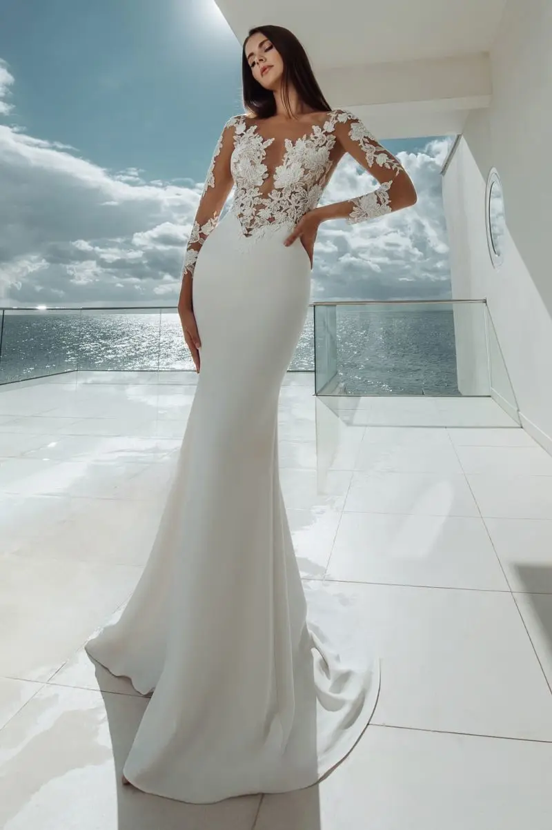 

Sexy Sheer Boho Satin Wedding Dresses Beach Long Sleeve Bohemian Bridal Wedding Dress Bride Mermaid Wedding Gowns 2020