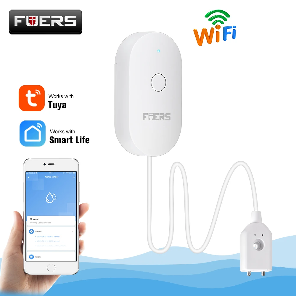 Fuers Water Leakage Alarm Home Alarm Tuya / Smart life APP Water Leak Sensor Detector Flood Alert Overflow Security Alarm System