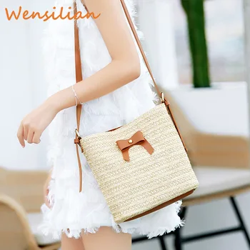 

Buckets Crossbody Sling Straw Bag For Women Bow Beach Rattan Bohemian Female Women's Ladies Designer Torebka Bolsa Feminina