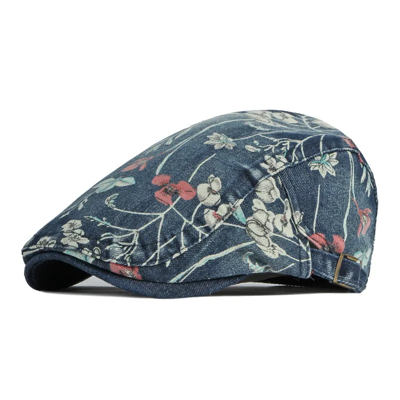 Women Berets LDSLYJR Four Seasons Cotton Flower Print Newsboy Caps Flat Peaked Cap Women Painter Beret Hats 16