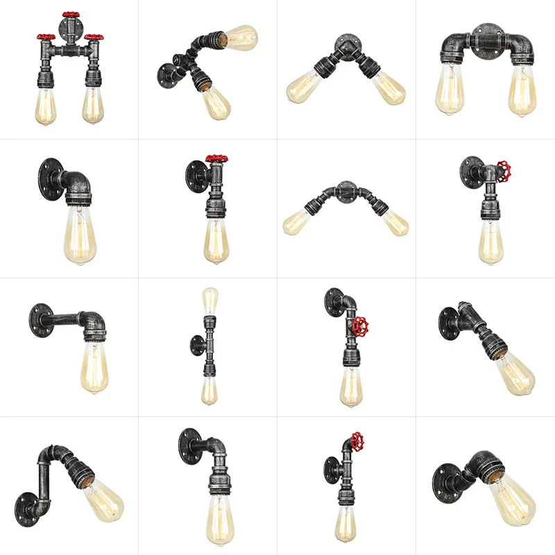 

Vintage Steam Punk Loft Industrial Iron Rust Water Pipe Retro Wall Lamp Led E27 Sconce Lights Fixtures Water Tap House Lighting