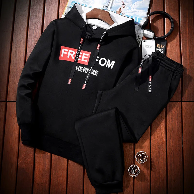 

Hoodie Men's Hooded Sports Casual Wear Winter Brushed And Thick Clothes Men Autumn And Winter Coat Fashion Two-Piece Set