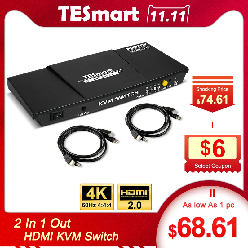 KVM переключатель HDMI 2 порта USB2.0 KVM HDMI коммутатор 4 k@ 60 Гц с 2 шт 5 футов KVM Кабели Switcher Поддержка USB 2,0 управление устройствами 2 шт