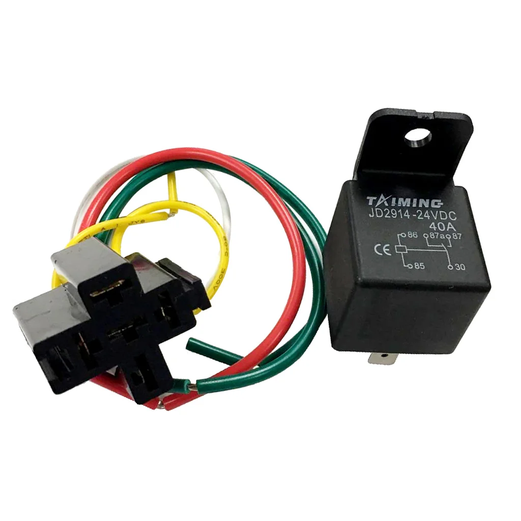 40A 24V Heavy Duty 5 Pin SPDT Relay With Prewired Base Socket Holder For Automotive Car
