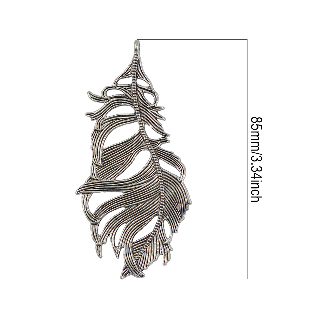 6pcs Large 85x41mm Antique silver color Zinc Alloy Feather Charms Pendant Fit Necklace Chain DIY Jewelry Making Bookmark Crafts