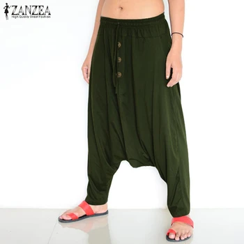 

ZANZEA Women Casual Elastic Waist Pants 2020 Fashion Ladies Loose Solid Pockets Trousers Female Bottoms Streetwear Pantalones