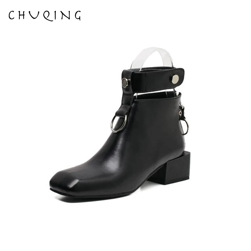 

CHUQING 2019 Autumn and Winter New Martin Women's Boots British Students Wind Zipper Square Head Thick with Ankle Boots