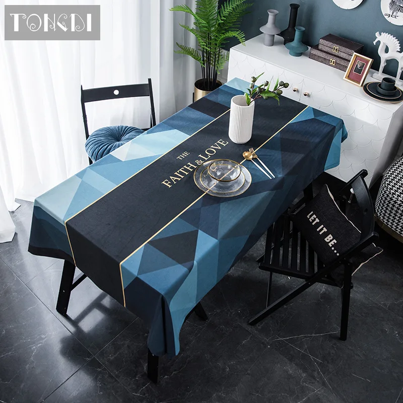 

TONGDI Table Cloth Modern Elegant Printing Technology Geometric Stripe Flannel Durable Decor For Home Living Dining Room Kitchen