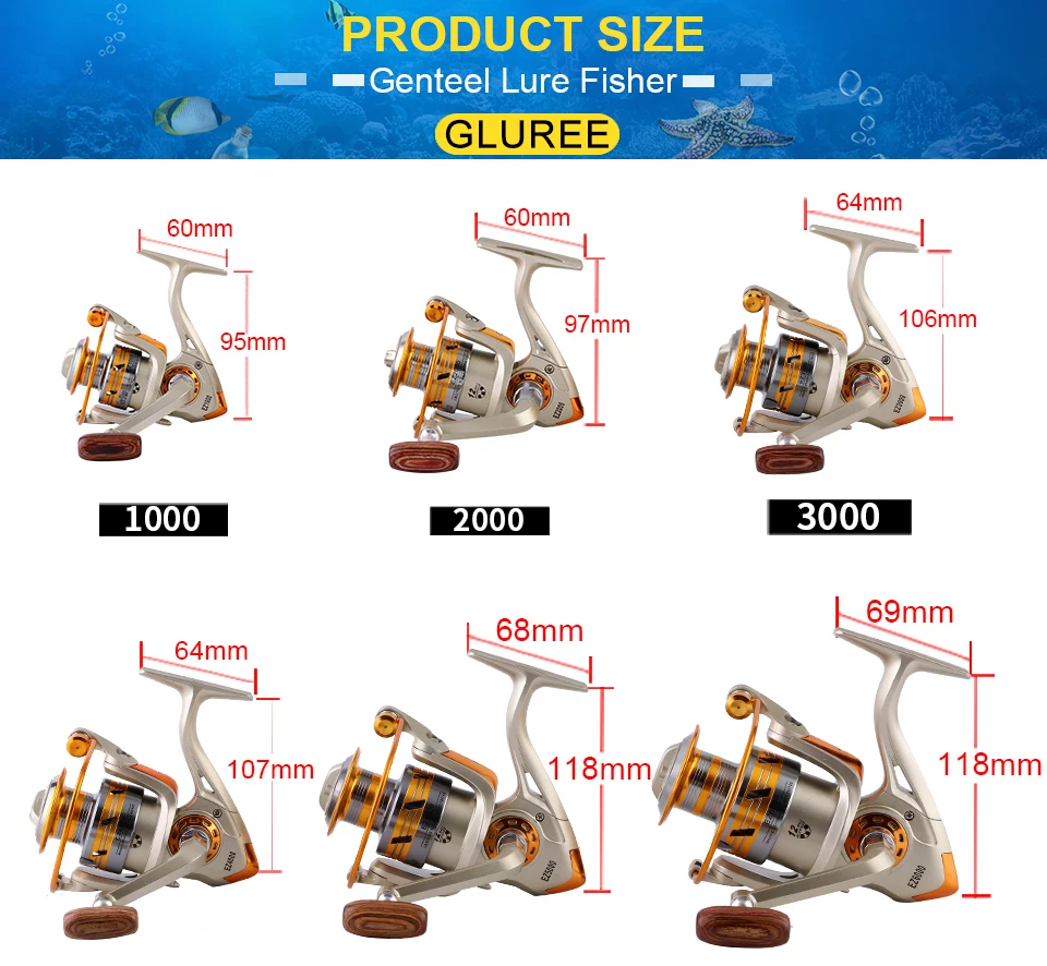 GLUREE Fishing Spinning Reel Carp Fishing Reel 12BB 5.21 Metal Line Cup LeftRight Handle FreshSaltwater Wheel EZ1000~EZ6000 (10)