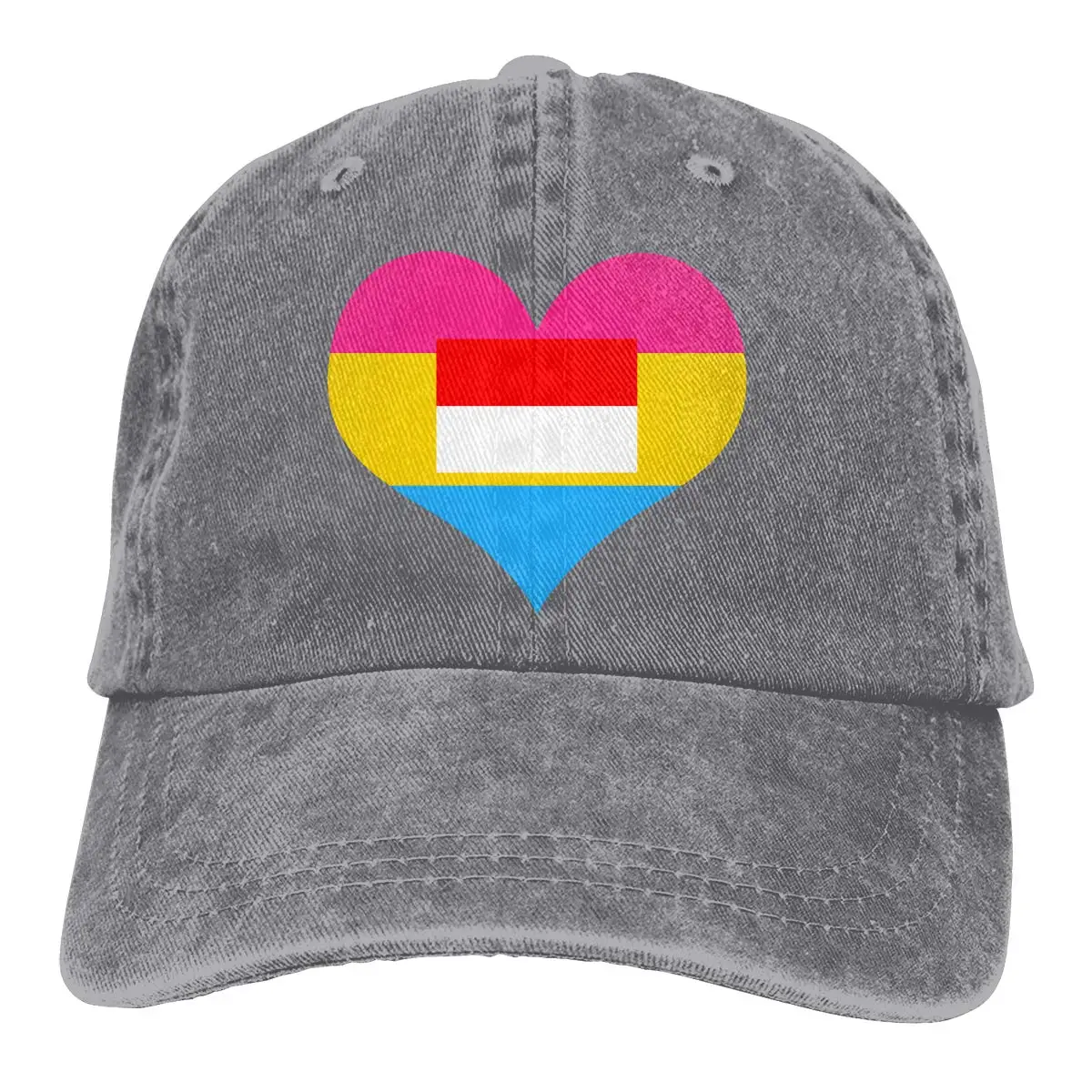 Мужская или женская Регулируемая хлопковая джинсовая бейсболка Pansexual Heart Indonesia Flag простая Кепка