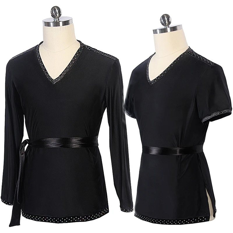 New Latin Dance Men Black Tops Long/Short Sleeves Shirt Silver Sequin Practice Suit Male Ballroom Performance Outfit 3401 | Тематическая
