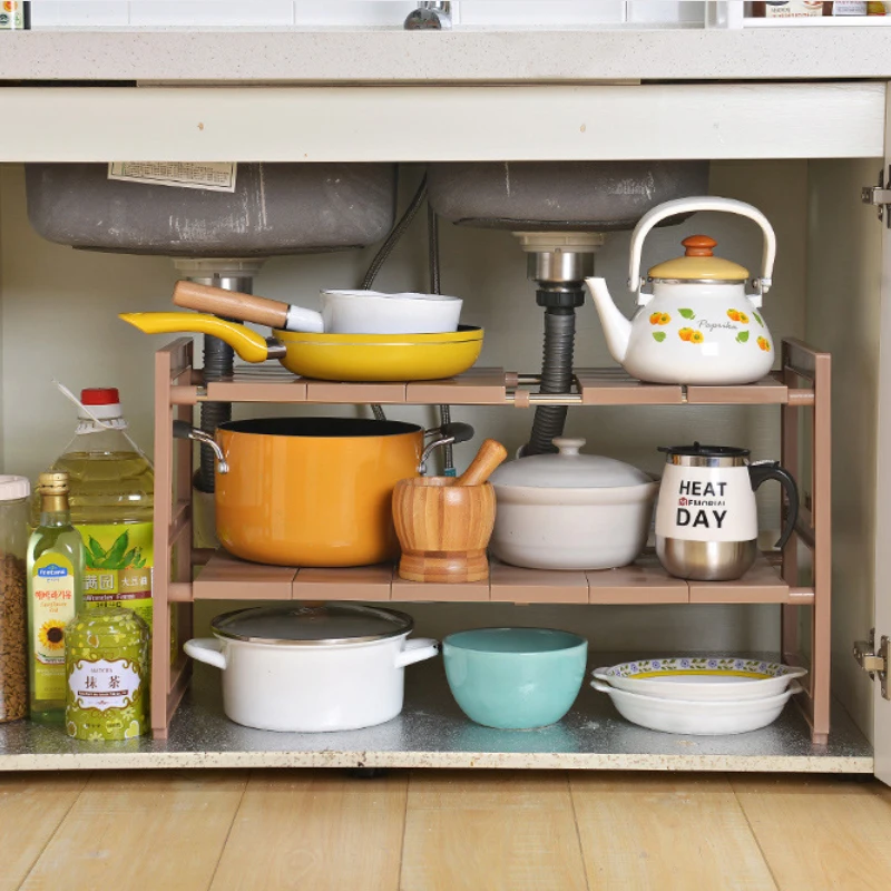 2 Tier Under Sink Expandable Shelf Organizer Rack, Kitchen Pot Pan