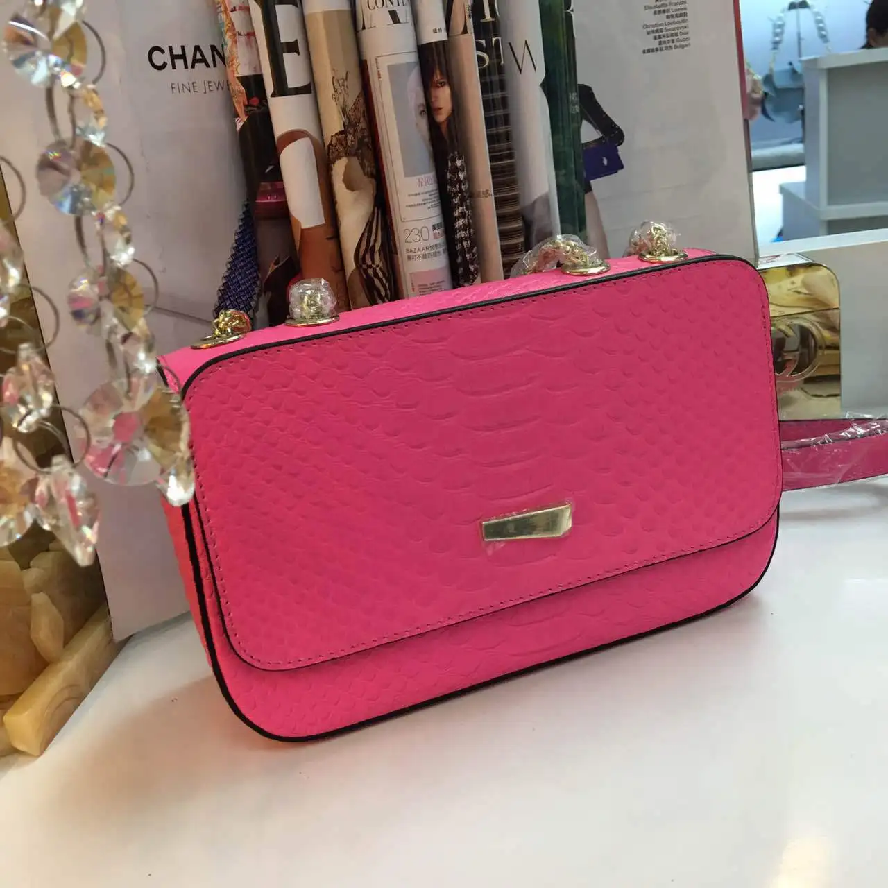 

Crocodile Pattern Cowhide WOMEN'S Leather Bags Bag with Chain Summer Hot Selling Korean-style Small Shoulder Bag Candy-Colored M