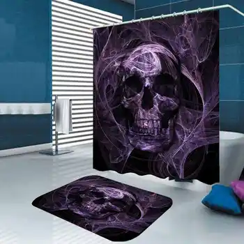 

Printing Skull Pattern Waterproof Shower Curtain Set Non-slip Bath Mat Toilet Cover Rugs Mat Home Decoration Polyester Fiber