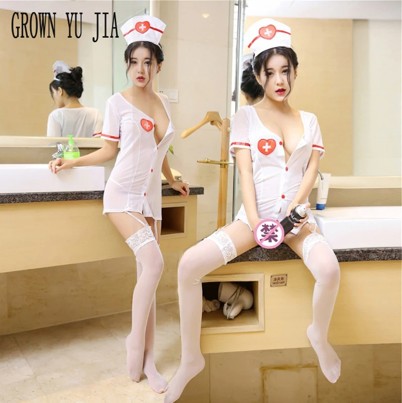 

Erotic Women Intimate White Nurse Uniform Cosplay Sexy Costume Dress Stocking Garter Skirt Set Porno Naughty Lingerie Sex Play