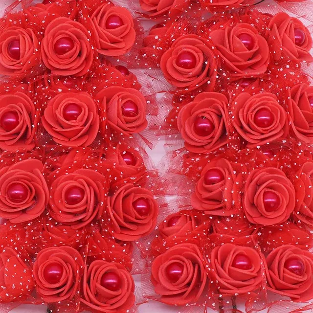 12pcs/lot 3cm Foam Mini Roses Pearl Bead Rose Artificial Flowers DIY Crafts for Wedding Decoration Bouquet Scrapbooking Supplies F06
