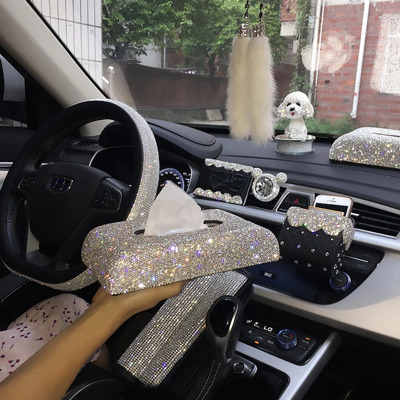 Creative Bling Kristal Diamant Auto Ornamenten Decoratie Auto Tissue Doos Houder Opslag Auto Interieur - AliExpress