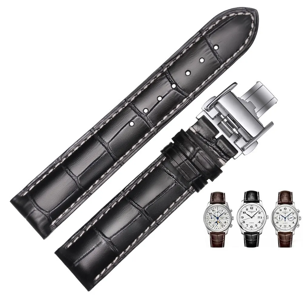 

OTMENG Substitute Longines Full Range of Leather Strap Butterfly Double Button Waterproof Breathable Men and Women Watch Bands