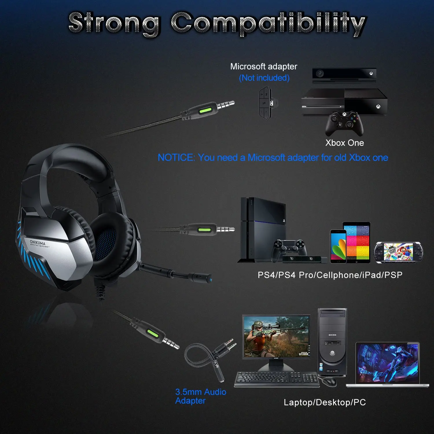 

Factory Direct onikuma K5Pro gaming headset earphones gaming computer PS4 headset with shining