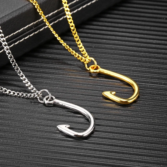 Stainless Steel Golden Hook Pendant Summer Hawaii Beach Sailing Outdoor  Camper Fishing Jewelry Fisherman Gift