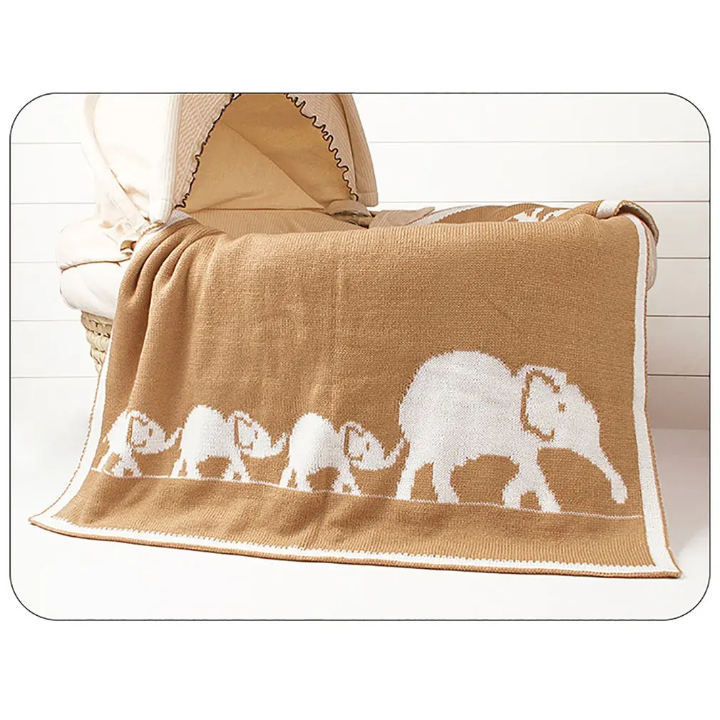 

New Cartoon Elephant Printed Baby Blanket Knitted Newborn Swaddle Wrap Blankets Super Soft Toddler Infant Bedding Quilt Blankets