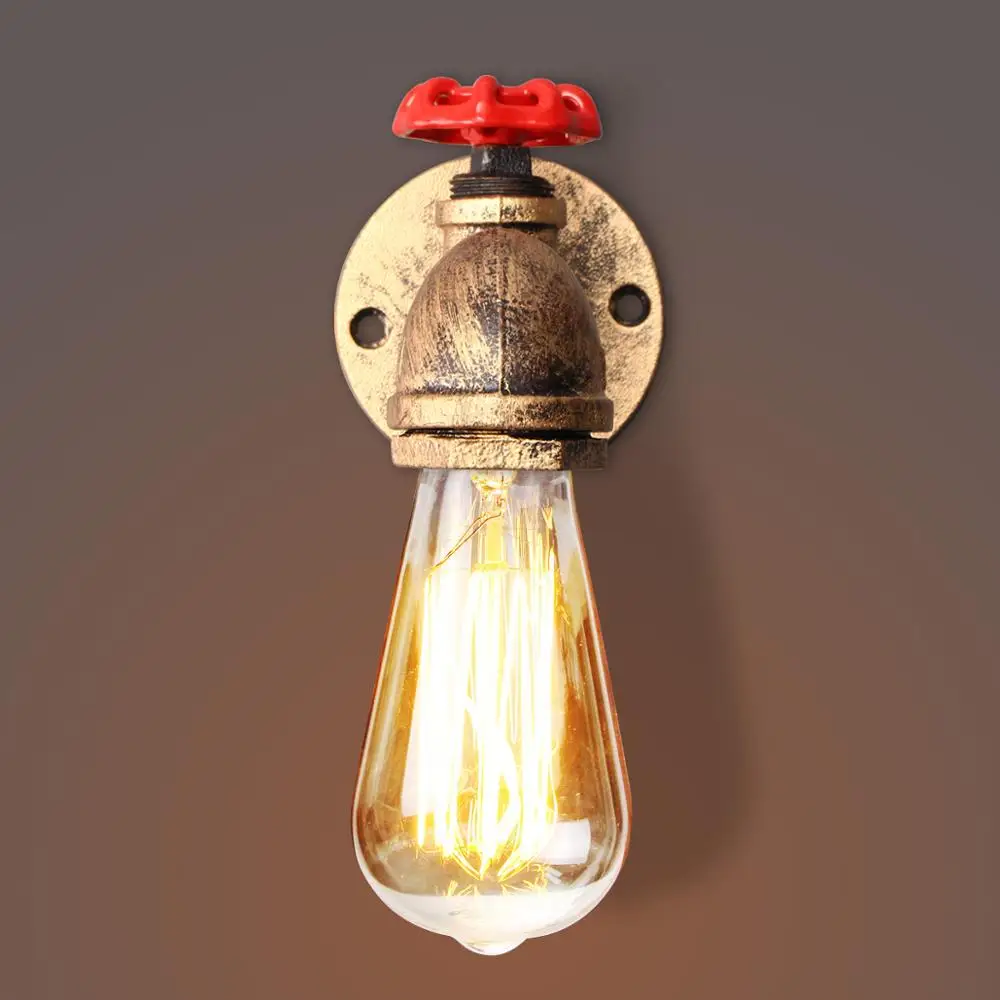 E27 винтажные промышленные водопроводные трубы настенный светильник Ретро подставка в деревенском стиле лампа база осветительная арматура для светильника установки внутреннего декора черный - Цвет абажура: gold