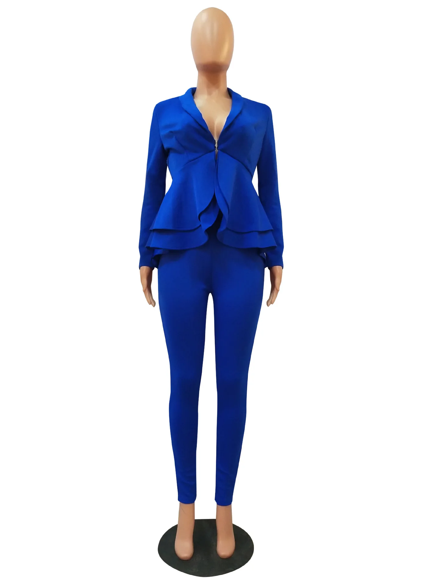 Комплект из блейзера и штанов с оборками, Офисная Женская одежда для работы и дня, осенний комплект из двух предметов с длинным рукавом, женские вечерние платья, деловой наряд-униформа