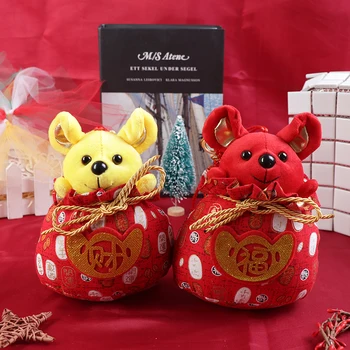 

1pcs Kawaii China Lucky Bag Soft Short Plush Mouse Rat In Tang Suit Chinese New Year Party Decoration Gift for 2020 Mouse Year